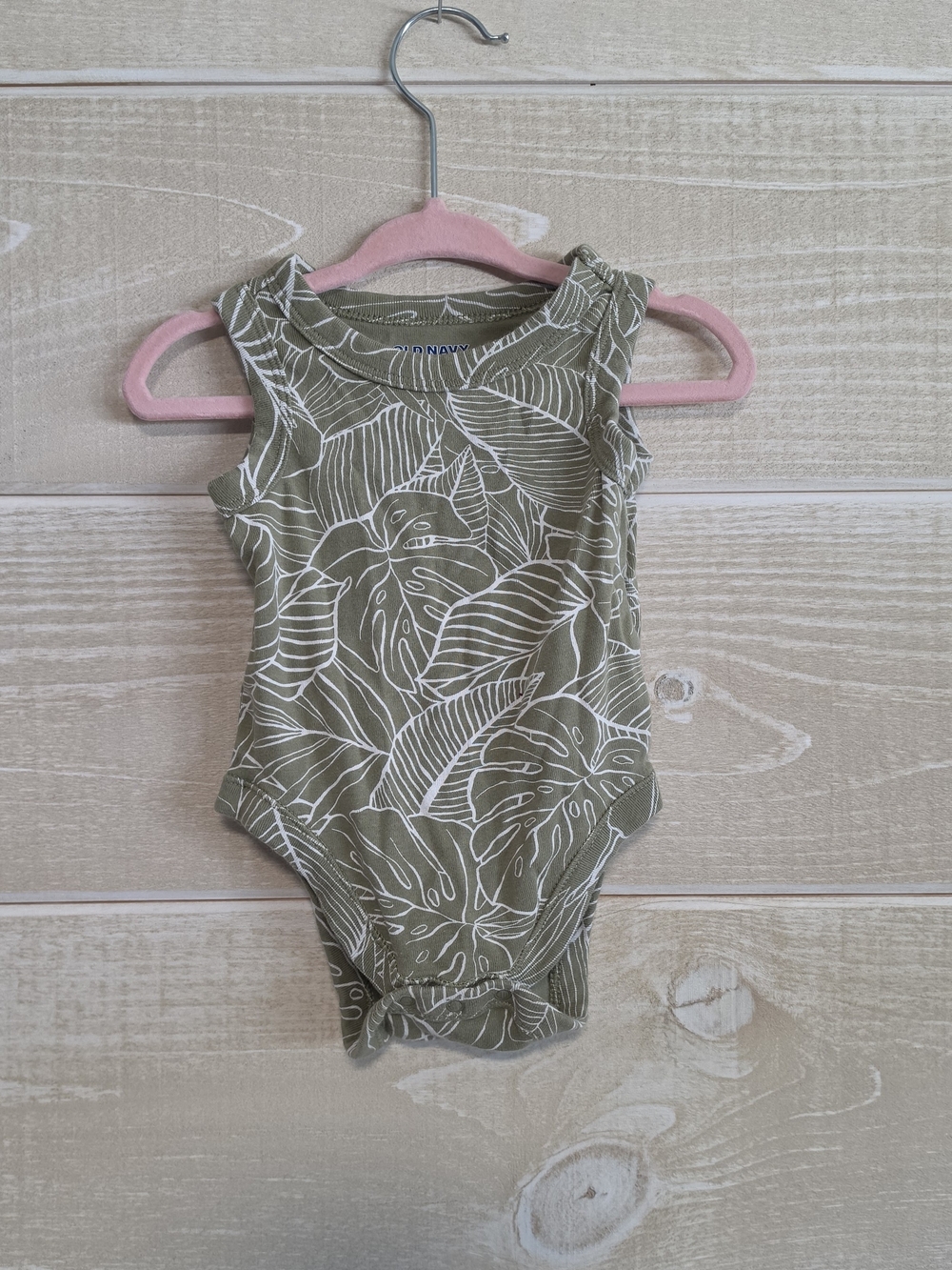 Old Navy Olive Green Leaf-Print Sleeveless One-Piece Bodysuit